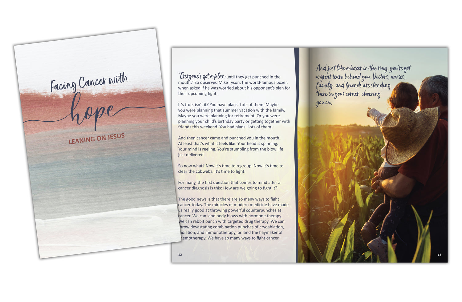 Cover and inside spread of Facing Cancer with Hope book