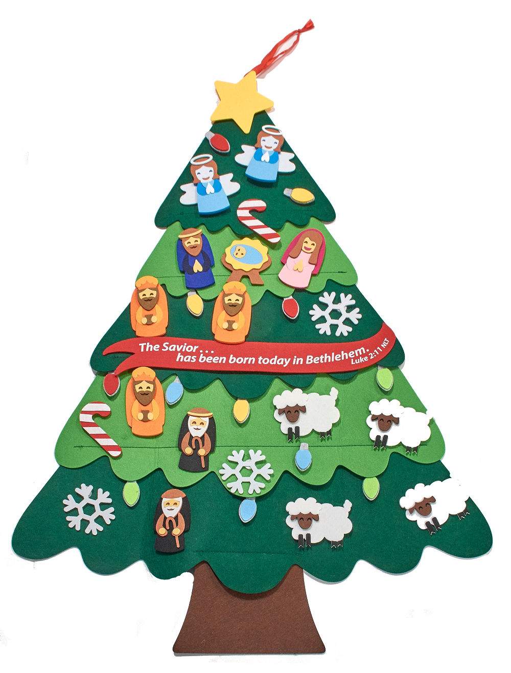 3 foot tall felt Christmas tree activity for Children's Ministry with 34 ornaments and Bible verse